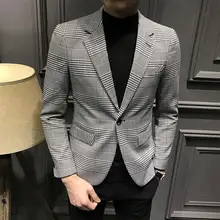 Клетчатые блейзеры, мужской блейзер цвета хаки, Homme, приталенный деловой костюм Veste Homme, Мужская офисная клетчатая куртка, Vestidos De Novia