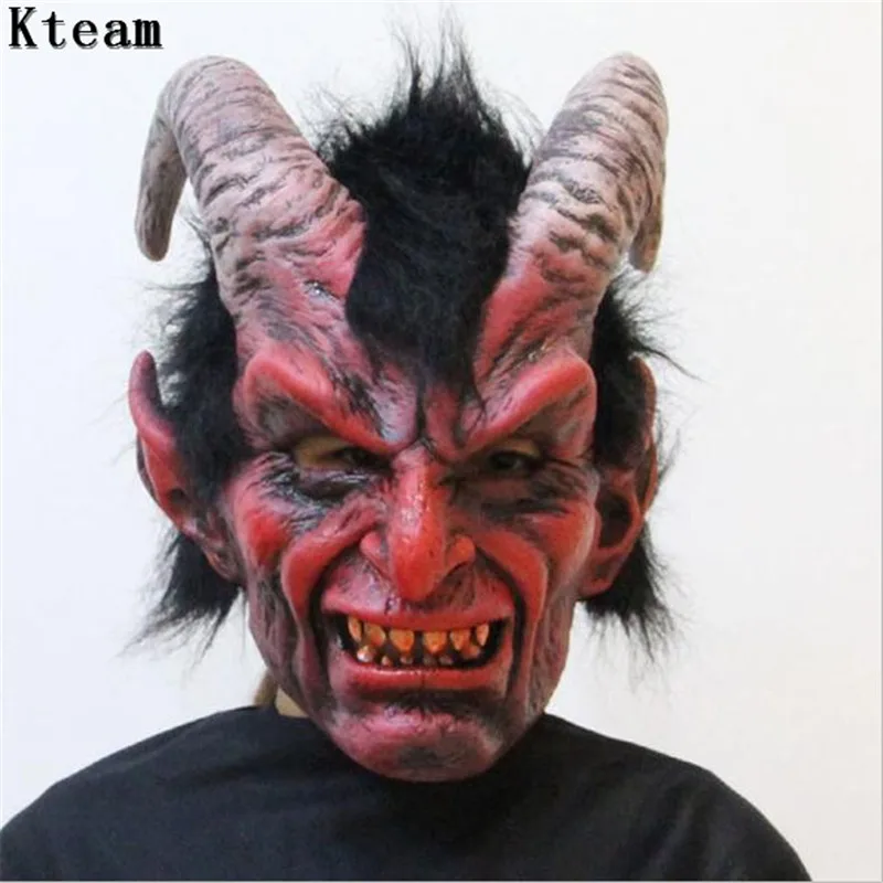 

2019 New Scary Adult Costume Horn Mask Horror Party Cosplay Halloween Latex Scary Horns Red Devil Mask for Ball Party Cosplay