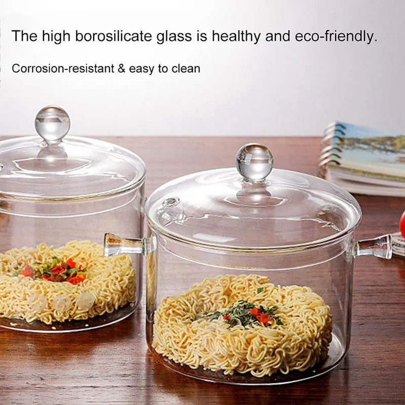 1300Ml Creative Soup Pot Transparent Glass Cooker Salad Instant Noodle Bowl Handmade Cooking Tools Kitchen Supplies