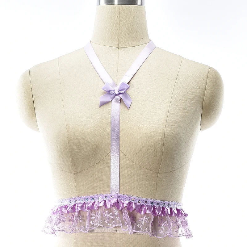 

Sexy Lingerie Taro Purple Harness Bra Bondage Body Cage Belt Goth Suspender Women Bow Open Chest Cage Bra kawaii Body Harness