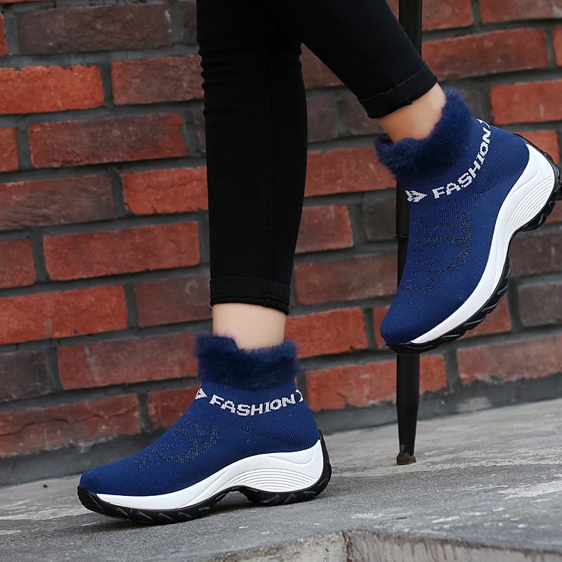 2019 зимние женские кроссовки Модные туфли на платформе танкетке Женская обувь без