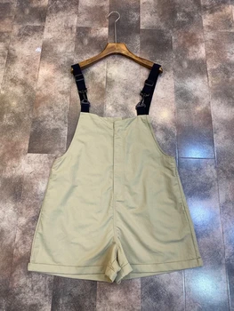 

2020 Spring and Summer New Women's Color Matching Buckle Decorative off-Shoulder Overall 602