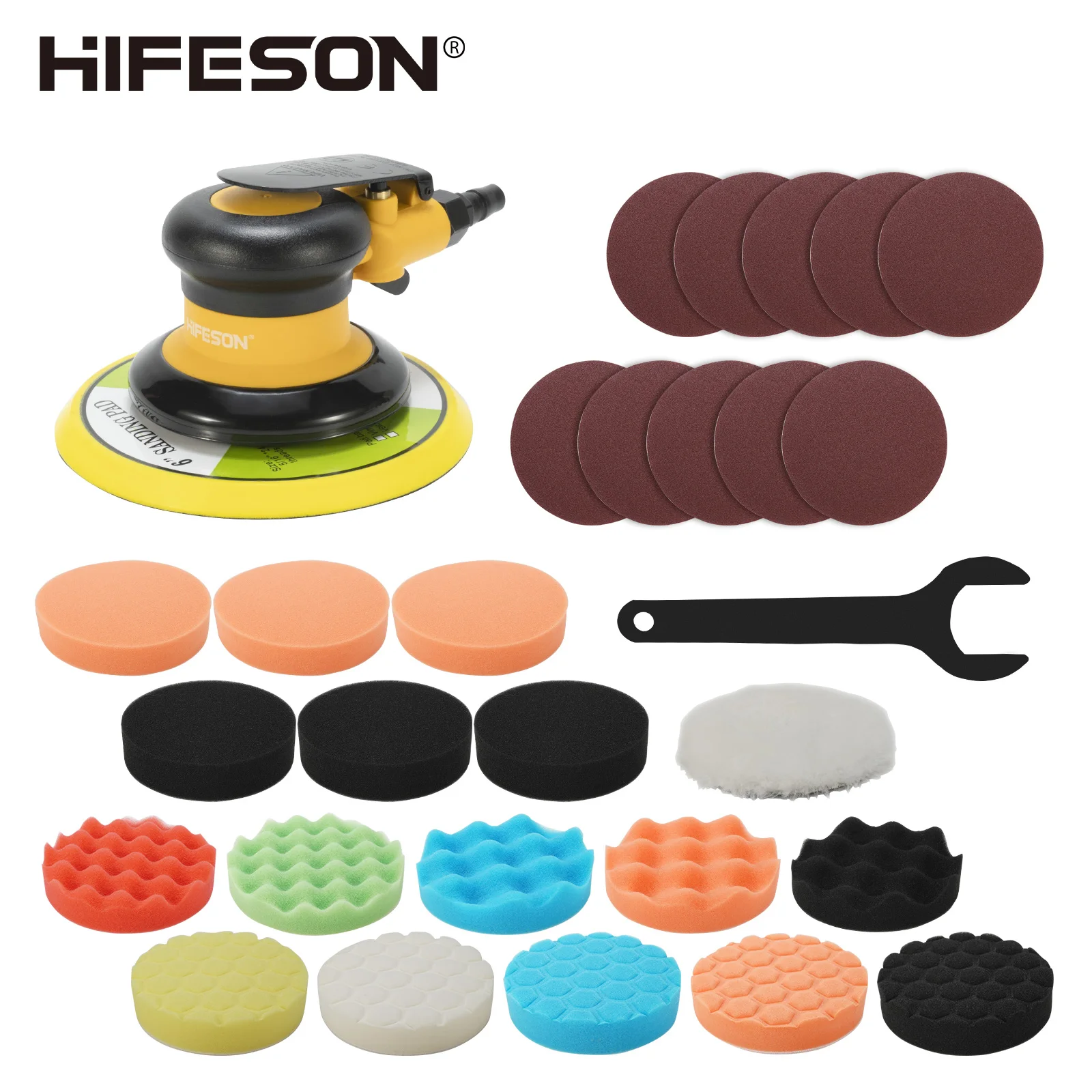HIFESON 6 Inch 150MM Non Vacuum Pneumatic Air Sander Polishing Machine