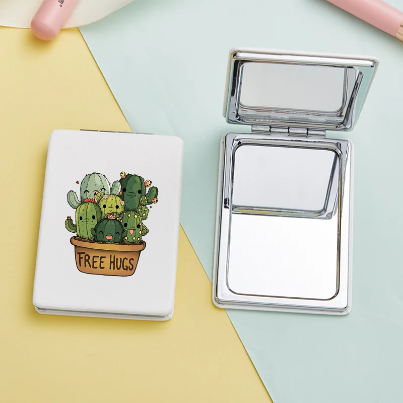 Cactus Pattern Makeup Mirror Cartoon Portable Folding Compact Mirror Elegant High End Pocket Hand Mirror 5