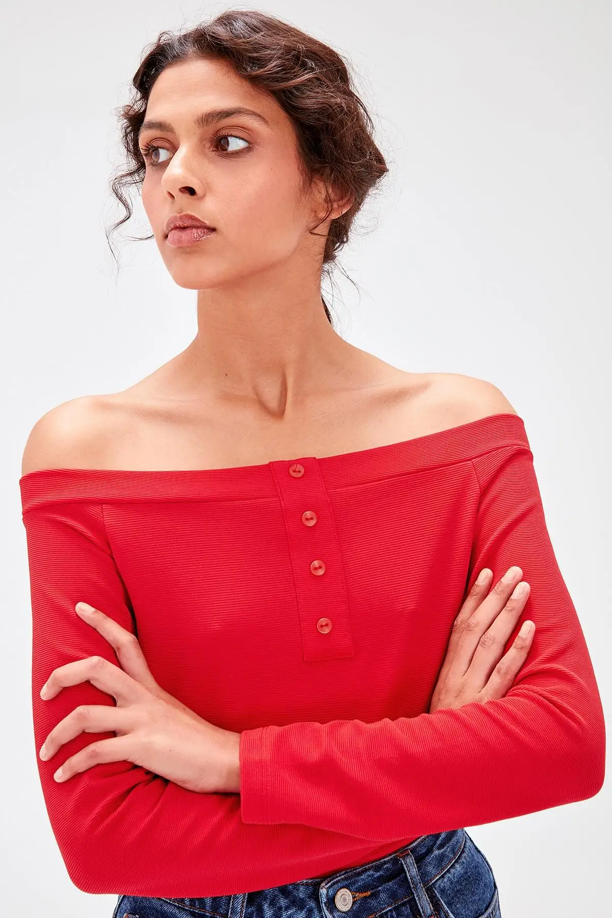 

Trendyol Red Carmen Neck Knitted Blouse TWOAW20BZ0256