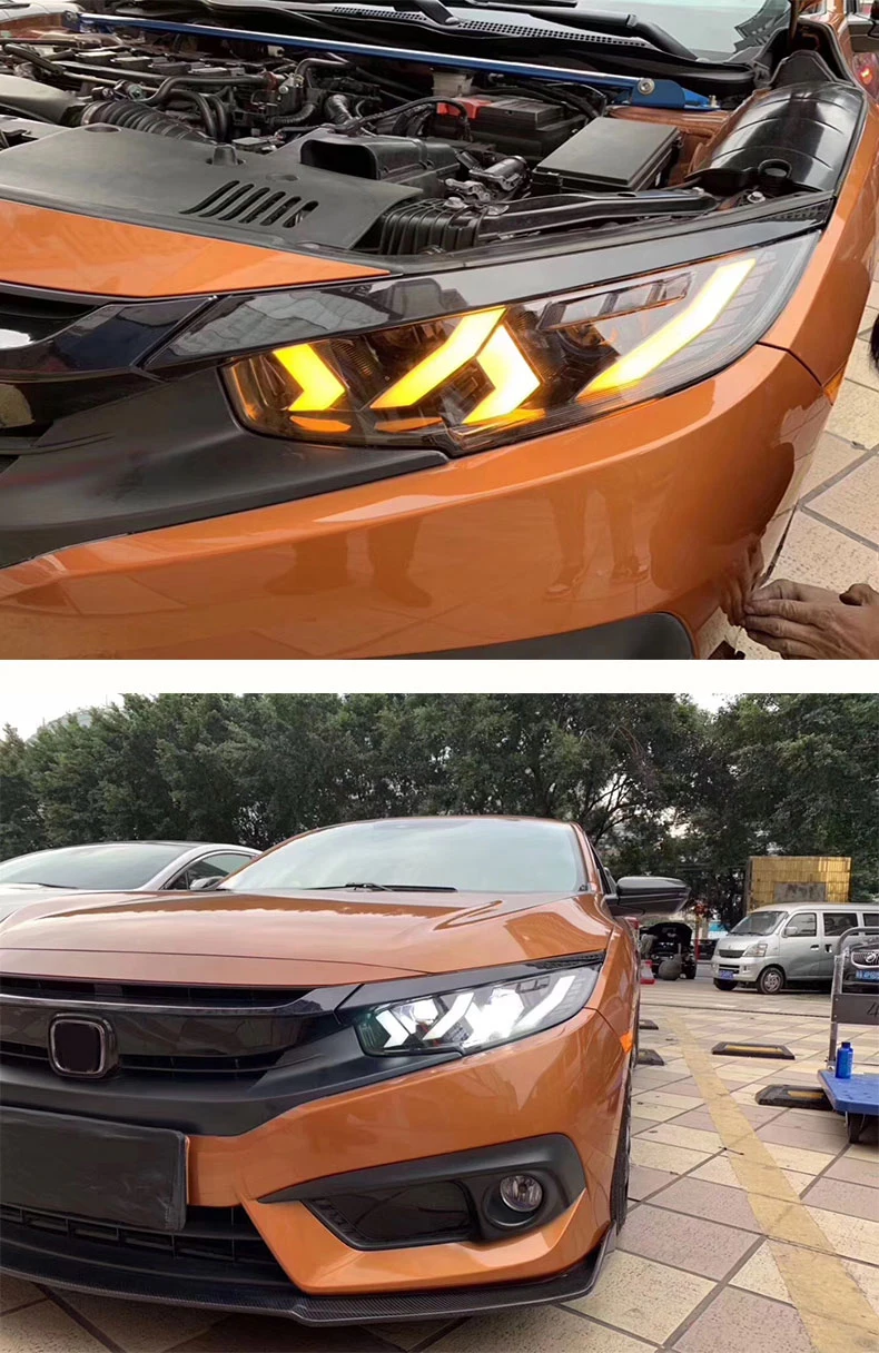 Автомобильный Стильный чехол для фар для Honda CIVIC X G10 MK10 Bugatti, светодиодный фонарь для бега, биксеноновый луч, противотуманные глаза ангела