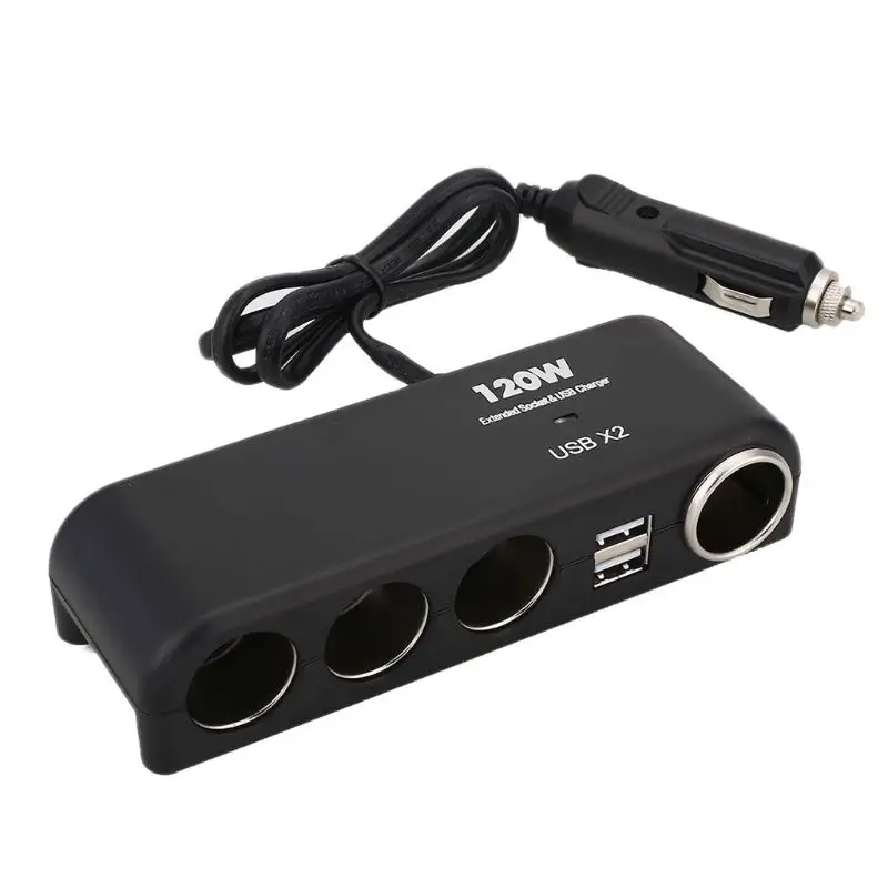 Черный Портативный двойной USB порт автомобильное зарядное устройство 4 Way розетка для автомобильного прикуривателя сплиттер адаптер питания для Apple iPhone samsung huawei - Название цвета: Черный