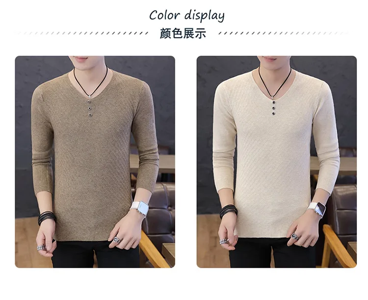 Sweater Men Long Sleeve Pullovers Outwear Man V-Neck Sweaters Tops Slim Solid Fit Knitting Spring Autumn Casual Clothing K260