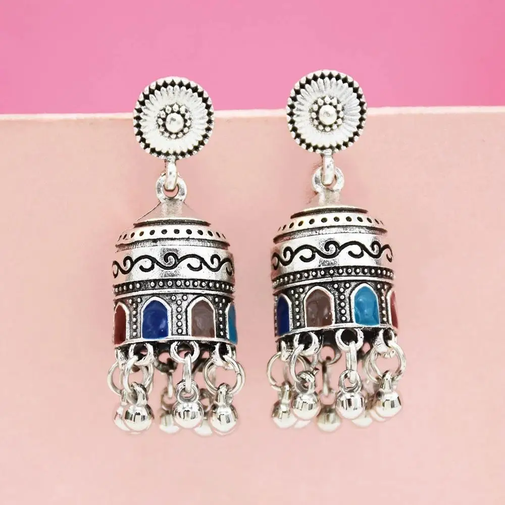 Индийские серьги Jhumka окисленные винтажные ювелирные изделия колокольчики