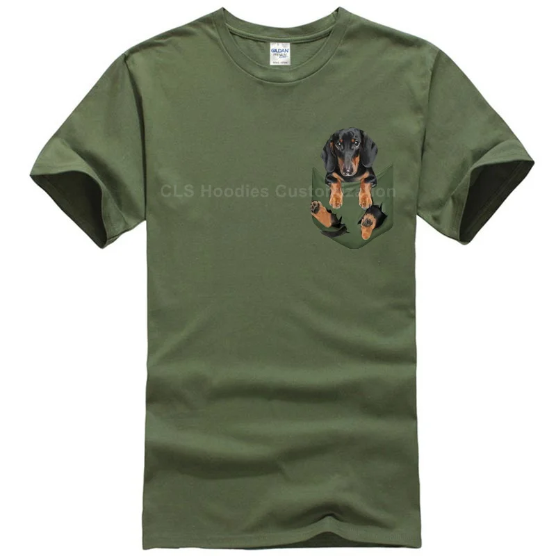 Men army green Немецкая овчарка в кармане футболка любителей собак черный хлопок мужчины Сделано в США мультфильм футболка Мужская Унисекс Новая мода футболка - Цвет: Men army green