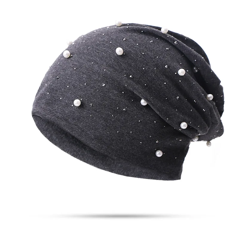 Women Pearl Beanie Hat Headgear Solid Color Pearl Cap Autumn Winter Hats For Female Bonnet Fashion Knitted Autumn Outdoor Beanie mens winter hat skullies Skullies & Beanies