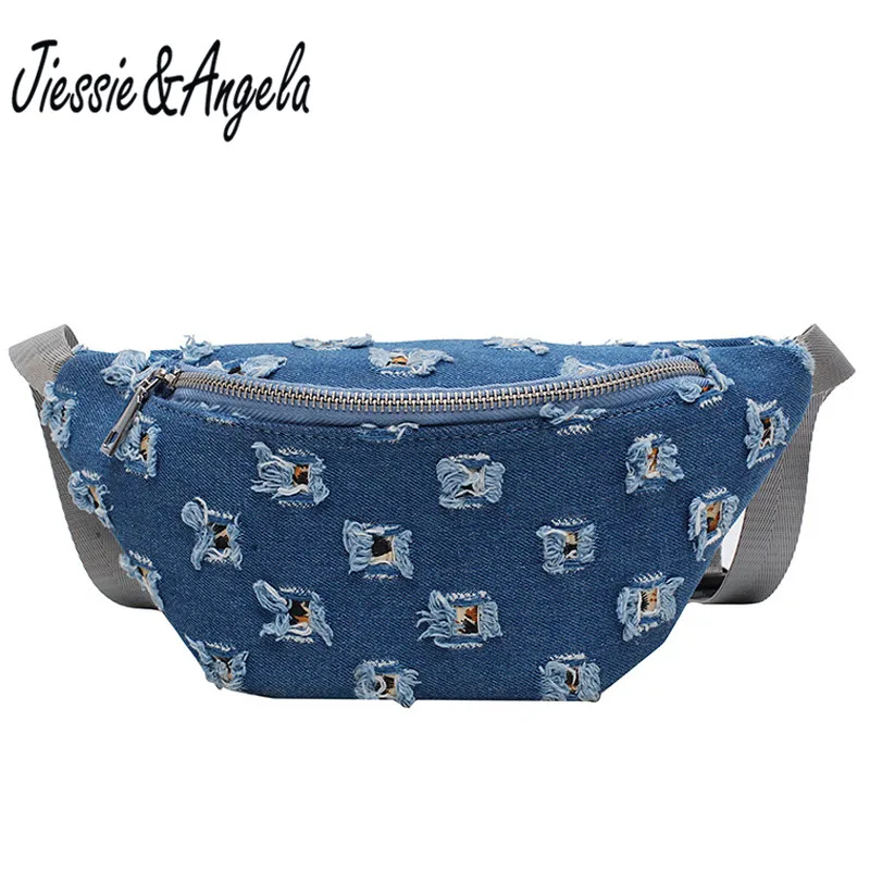 

Jiessie & Angela Fanny Pack For Women Denim Waist Bag Female Vintage Chest Pack Waist Packs Bag Women Travel Shoulder Bags
