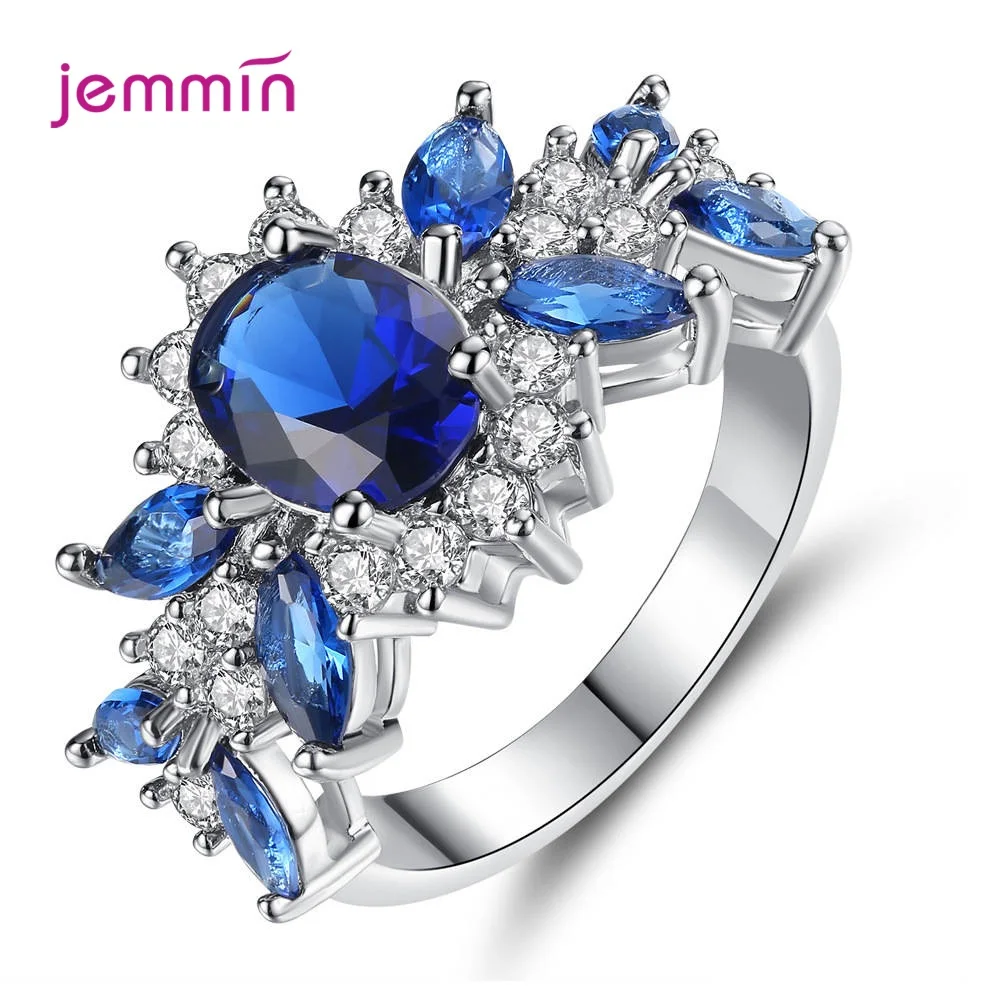 Blue Синий/зеленый кубический цирконий Кольца для женщин Свадебная Мода Fewelry подарок Блестящий Кристалл CZ Свадебные обручальные кольца - Цвет камня: Blue