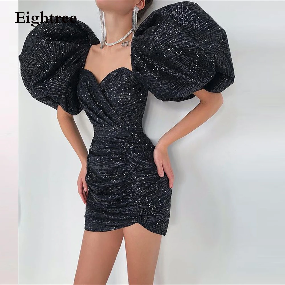 black formal gown Eightree Sexy Shiny Short Black Robe De Soiree Short Sleeves Evening Dress Party Sweetheart Vestido De Festa Prom Gowns 2022 long evening gowns