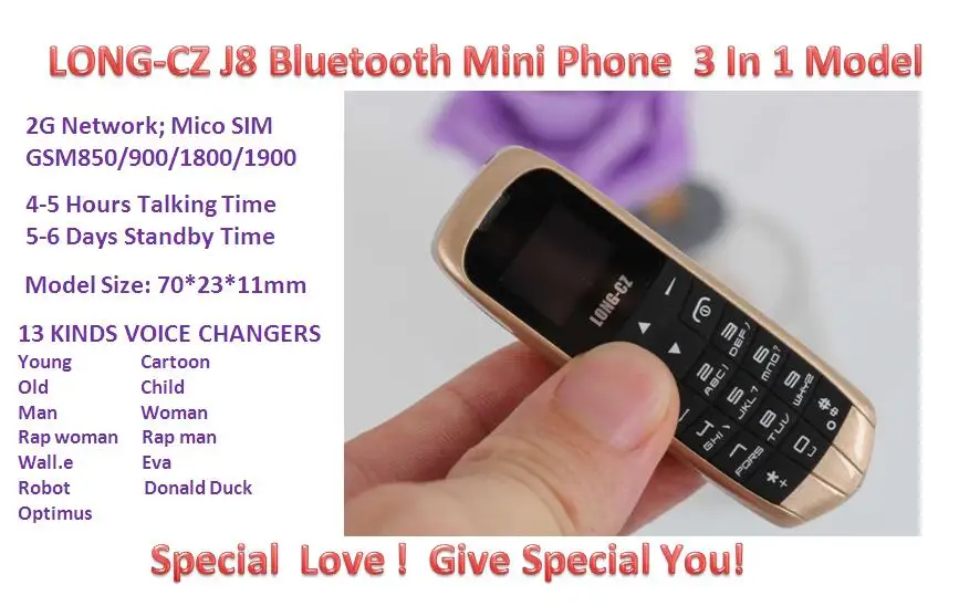Long-cz J8 волшебный голос Bluetooth Dialer fm-радио Мини Bluetooth 3,0 наушники длинный режим ожидания мобильный телефон