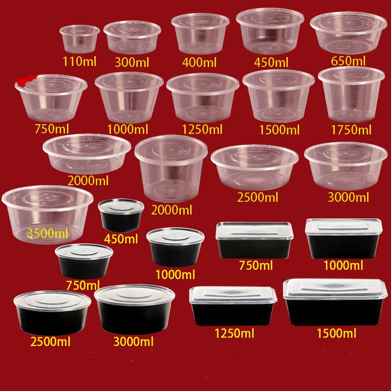 50 Uds caja de embalaje para llevar Thicken cuenco de plástico sopa desechable redondo recipiente para microondas con tapa|Envases de comida desechables| - AliExpress