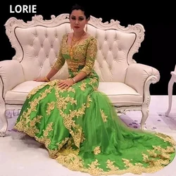 LORIE Dubai Kaftan Formal Dress Evening Mermaid 3/4 Long Sleeves Lace Appliqued Tulle Saudi Arabic Prom Dresses Party Gowns 2020