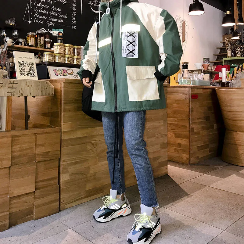 Осенняя Свободная Женская Куртка карго Harajuku Bomber хип хоп толстовка куртка со светоотражателями негабаритная куртка базовые пальто толстовки уличная