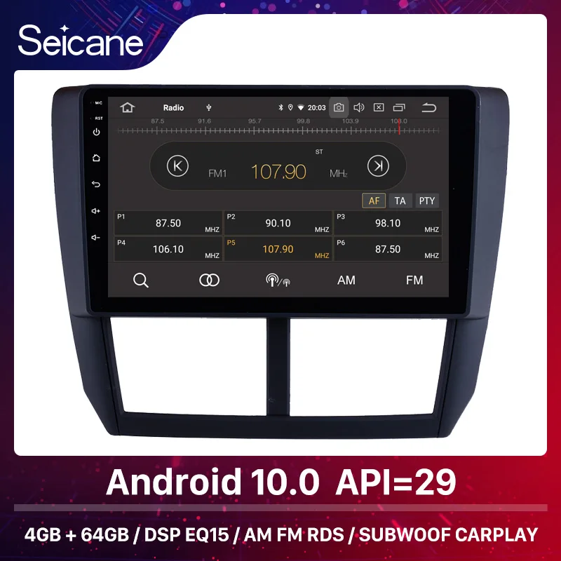 Автомобильный мультимедийный плеер Seicane 4 Гб ОЗУ 64 ПЗУ GPS Android 10 0 для Subaru Forester 2008 2009