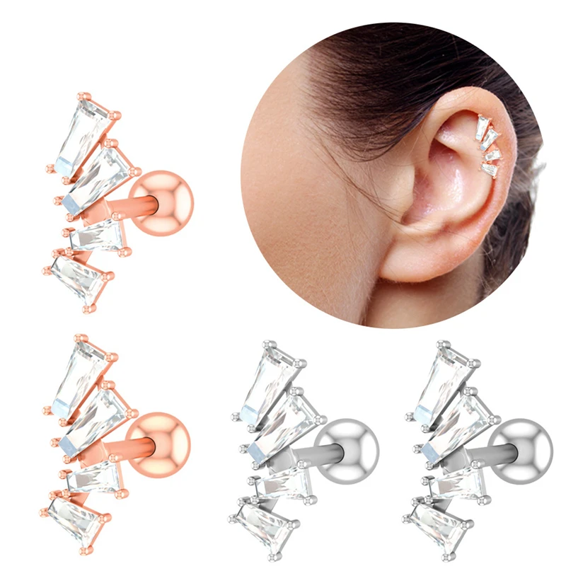 

1Pc Stainless Steel Geometric Zircon Cartilage Helix Labret Tragus Screw Back Earring Piercing Jewelry Body Jewelry Fashion