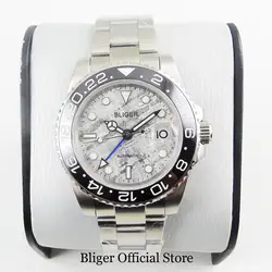 BLIGER 40 мм Серый Циферблат синий GMT ручной Autoamtic наручные часы сапфировое стекло функция даты ментальный браслет черный вращающийся ободок