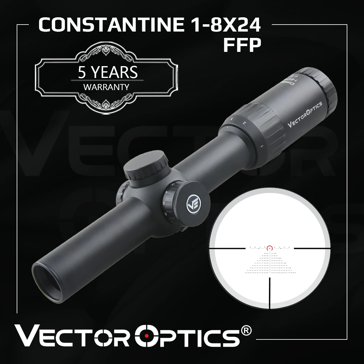 Vector Optics Constantine 1-8x24 FFP Riflescope 1/10MIL With IPX6 Illuminated Etched BDC&Wind Reticle Real 1xPower Fit 7.62 5.56