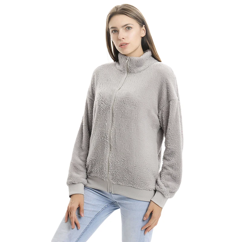 Женская осенне-зимняя однотонная куртка размера плюс 2XL, женское плюшевое пальто на молнии выше размера d с отложным воротником