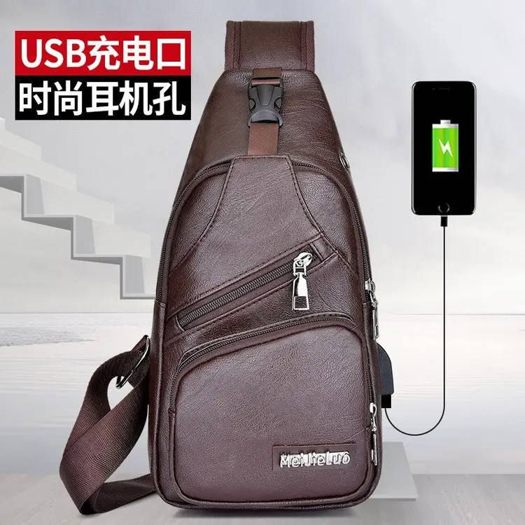 

2018 Autumn And Winter New Style Business MEN'S Pu Large Capacity Chest Pack USB Interface Satchel Shoulder Bag