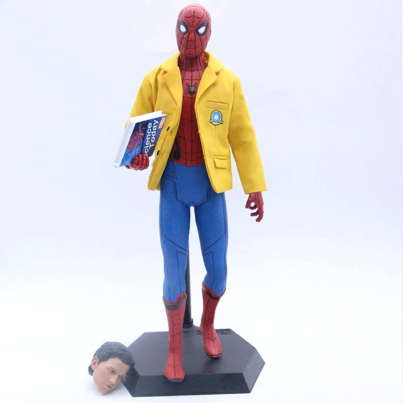 2 знака Сумасшедшие игрушки Marvel Мстители Человек-паук домашнее поступление с костюмом ПВХ Статуя Фигурка модель игрушки 2 головы 25 см - Цвет: yellow suit no box