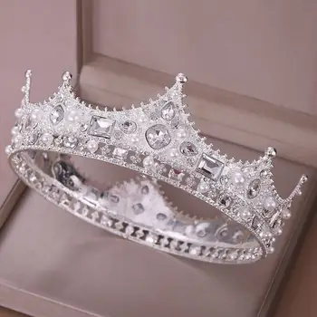 

Vintage Rhinestone Faux Pearl Crown Tiara Headband Bride Wedding Hair Accessory