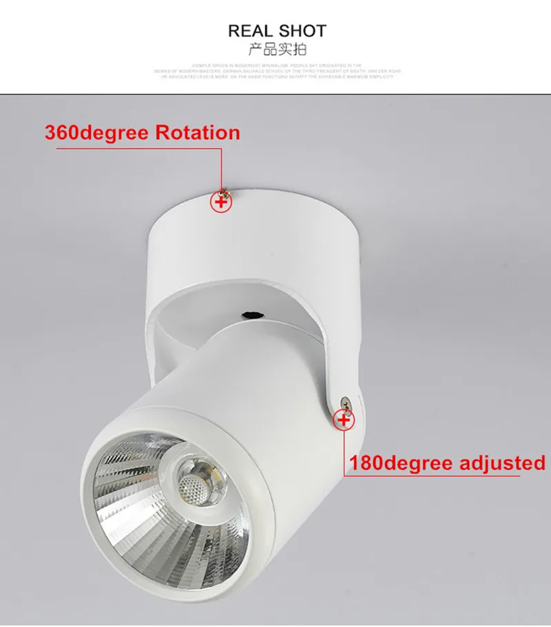 1pcs High quality dimmable Rotating LED Downlights Surface Mounted adjustment COB ac85-265V 10W 15W LED Ceiling Lamp Spot