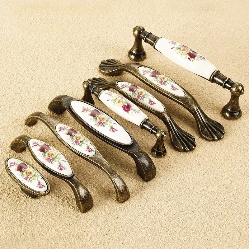 Furniture Handles Drawer Pulls Door Handles Ceramic Chinese Flower Knobs Cupboard Cabinet