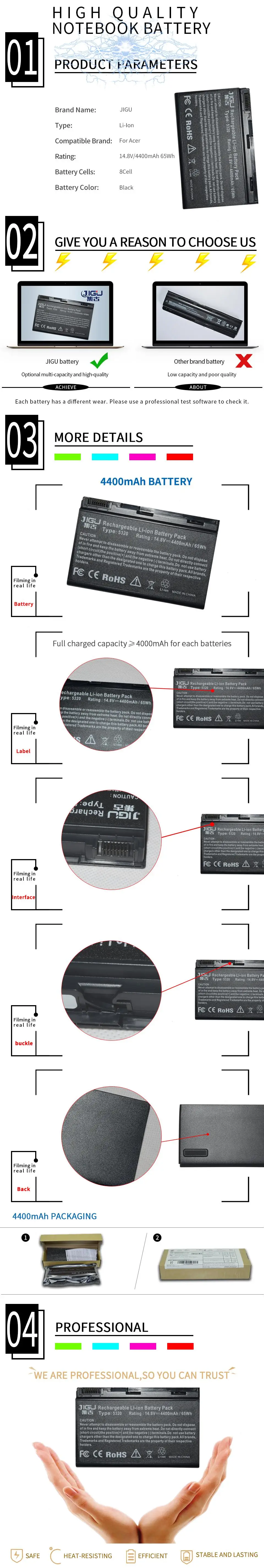 JIGU ноутбука Батарея для acer Extensa 5230 5120 5420 5610 5610G 5620 7120 7420 5420G 5630 5630G 7220 7620 7620G 5210-300508