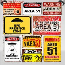 ПредупреждаПредупреждение область 51 винтажные металлические жестяные знаки НЛО область деятельности предупреждение опасности настенная доска Ретро Художественная живопись наклейки домашний декор WY80