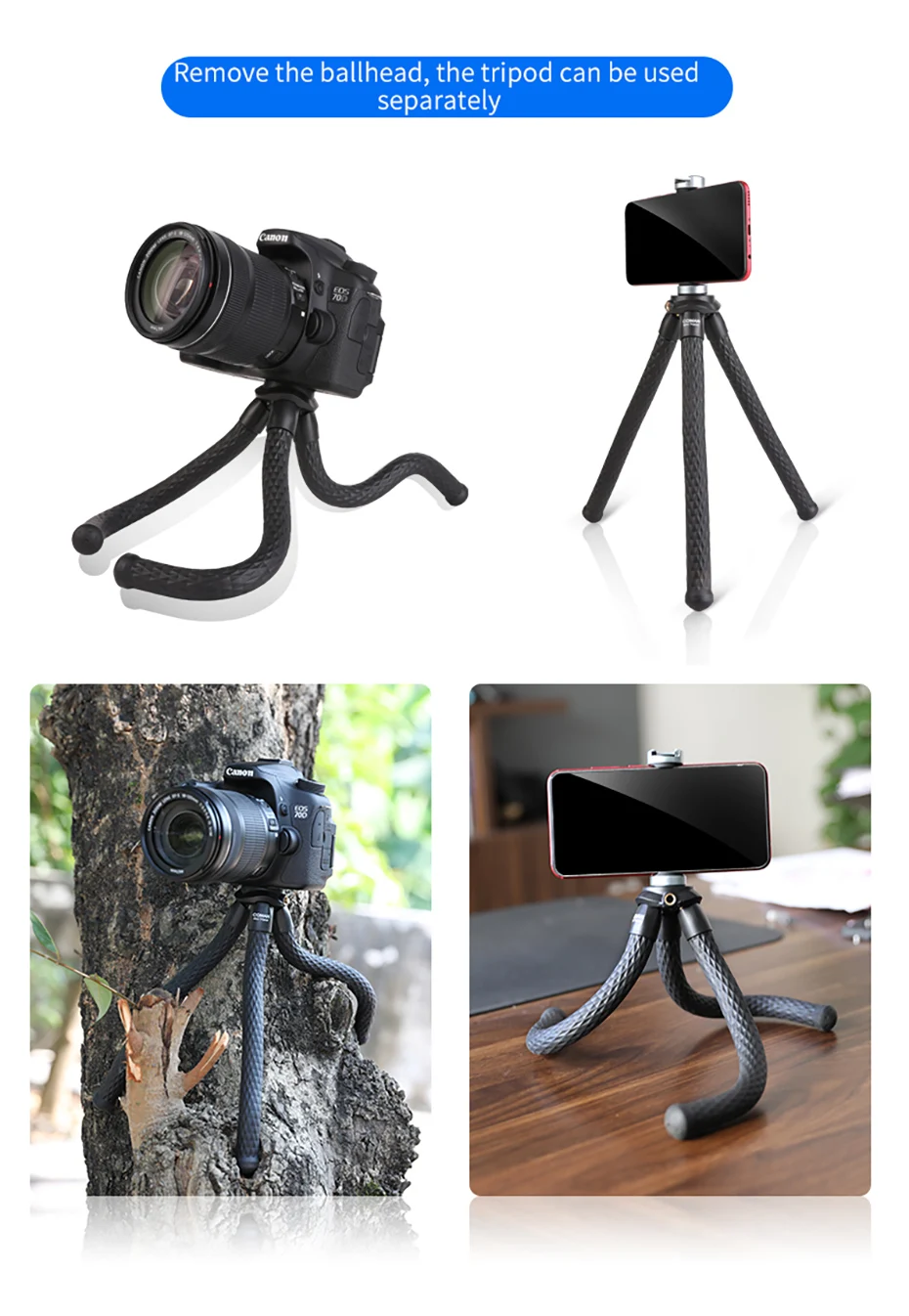 Дорожный DSLR смартфон Осьминог штатив с удлинительным винтом 1/4 для Волшебной руки Складная шариковая головка быстросъемная пластина