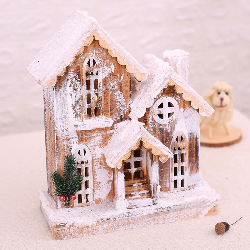 Рождественские украшения, Рождественский домик, декоративный Снежный маленький домик, деревянный маленький замок, домик, светильник, витрина, сцена