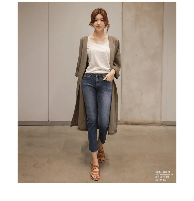 Korean-Style Spring And Autumn New Style Cotton Linen Long-sleeved Cardigan Women's Mid-length Loose Casual Wealthy Flax Collarl