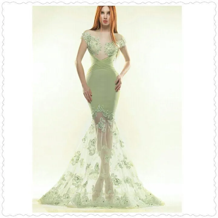 

2018 vestido de noiva Dreamy Jewel Appliqued Beaded Sheer lace appliques Cap Sleeve Mermaid party prom gown bridesmaid dresses