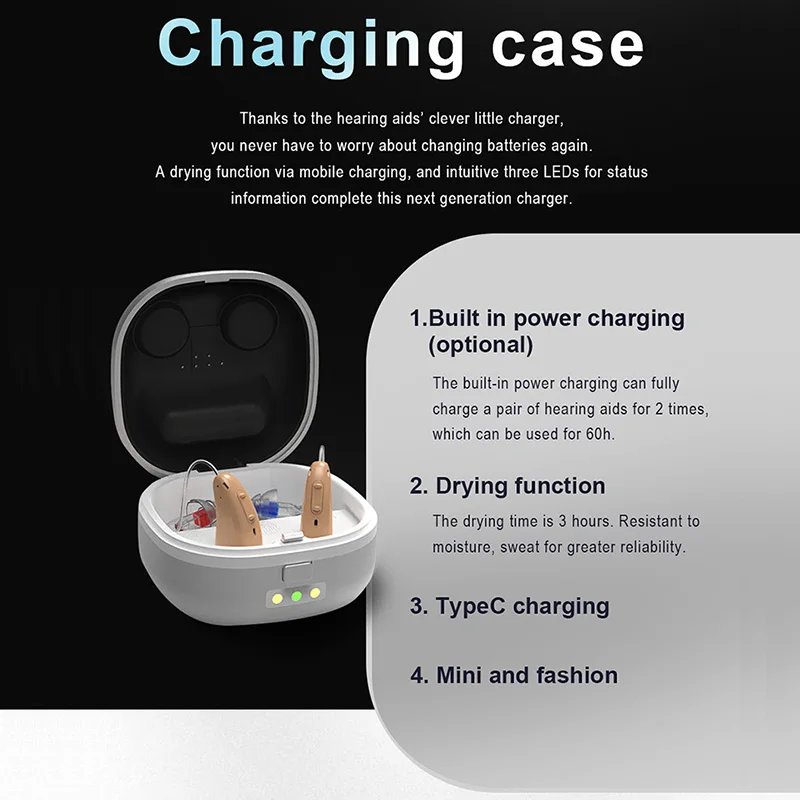 4 Channels Digital Rechargeable RIC Hearing Aid Invisible Earbuds With Recharge Charger Case Hearing Aid Dryer Hearing Aids 5