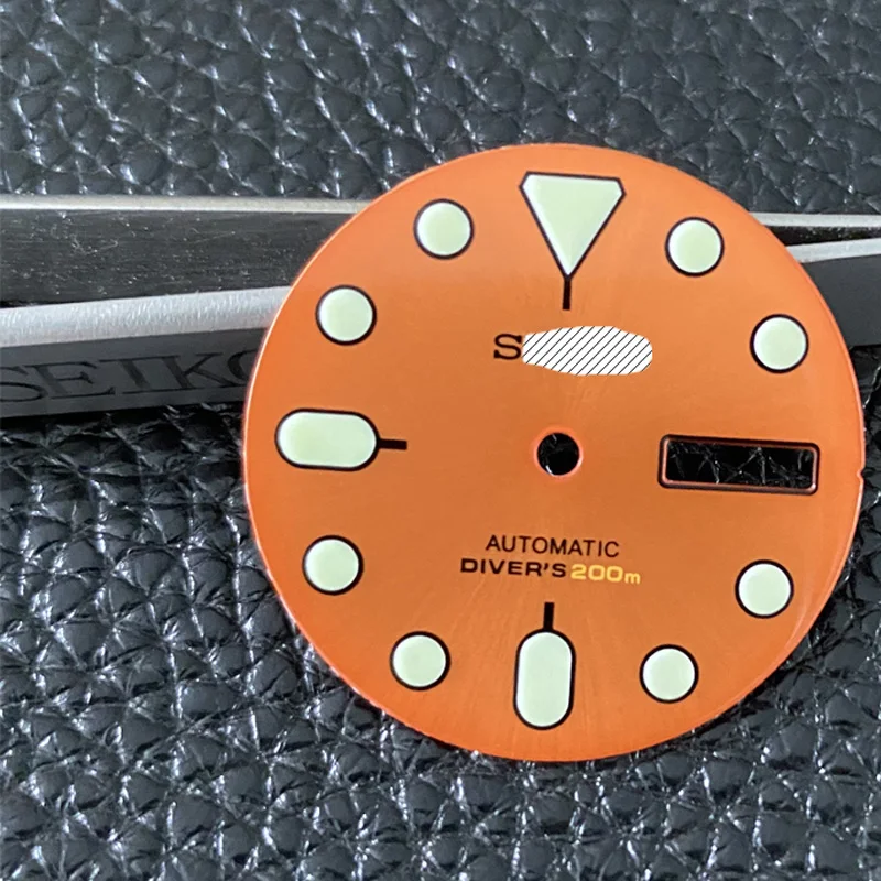 Watch Parts 28.5mm Enamel Orange Dial Luminous Marks Suitable For Japan NH36A Automatic Movement afbeelding