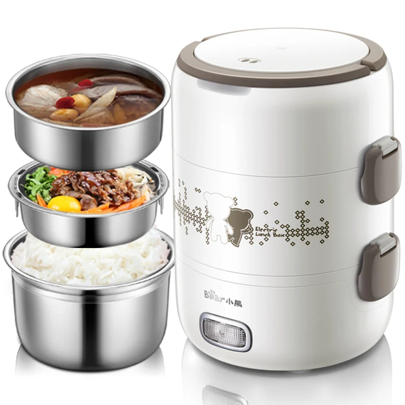 

220v 2L Office Worker Electric Lunch Box Heated Lunch box Portable Mini Rice Cookers Stainless Steel 3Layers Mini Rice Cooker