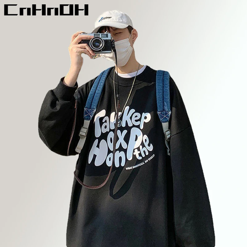 

Худи CnHnOH с круглым вырезом, Мужская Осенняя свободная шикарная одежда с английским принтом в стиле хип-хоп, рубашка в стиле Харадзюку, новая мужская куртка