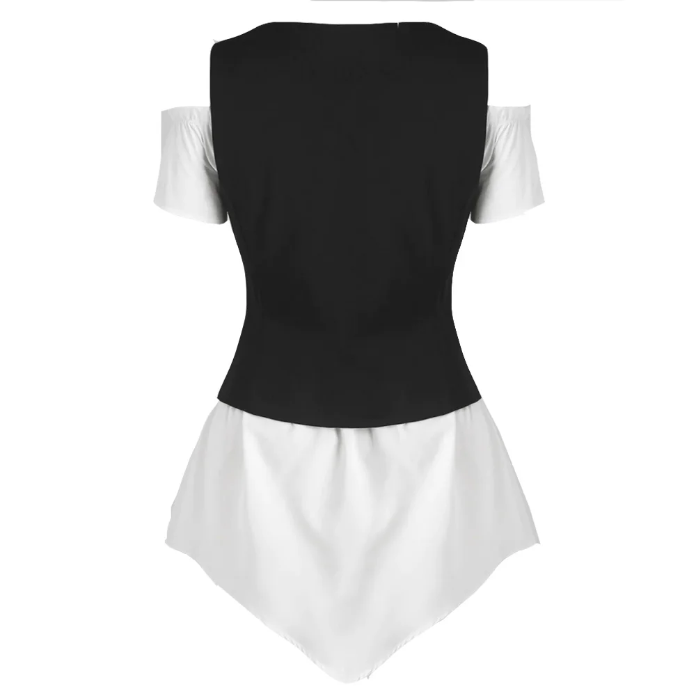 S~ 5XL размера плюс, Женская Ретро блузка, 2 шт, на шнуровке, жилет, набор, с открытыми плечами, летняя, винтажная, Blusas, с коротким рукавом, готические топы, Новинка