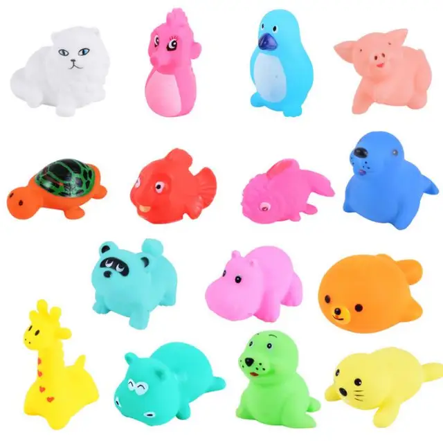 13 Pcs Cute Animals Swimming Water Toys Colorful Soft Rubber Float Squeeze Sound Squeaky Bathing Toy For Baby Bath Toys GYH 2