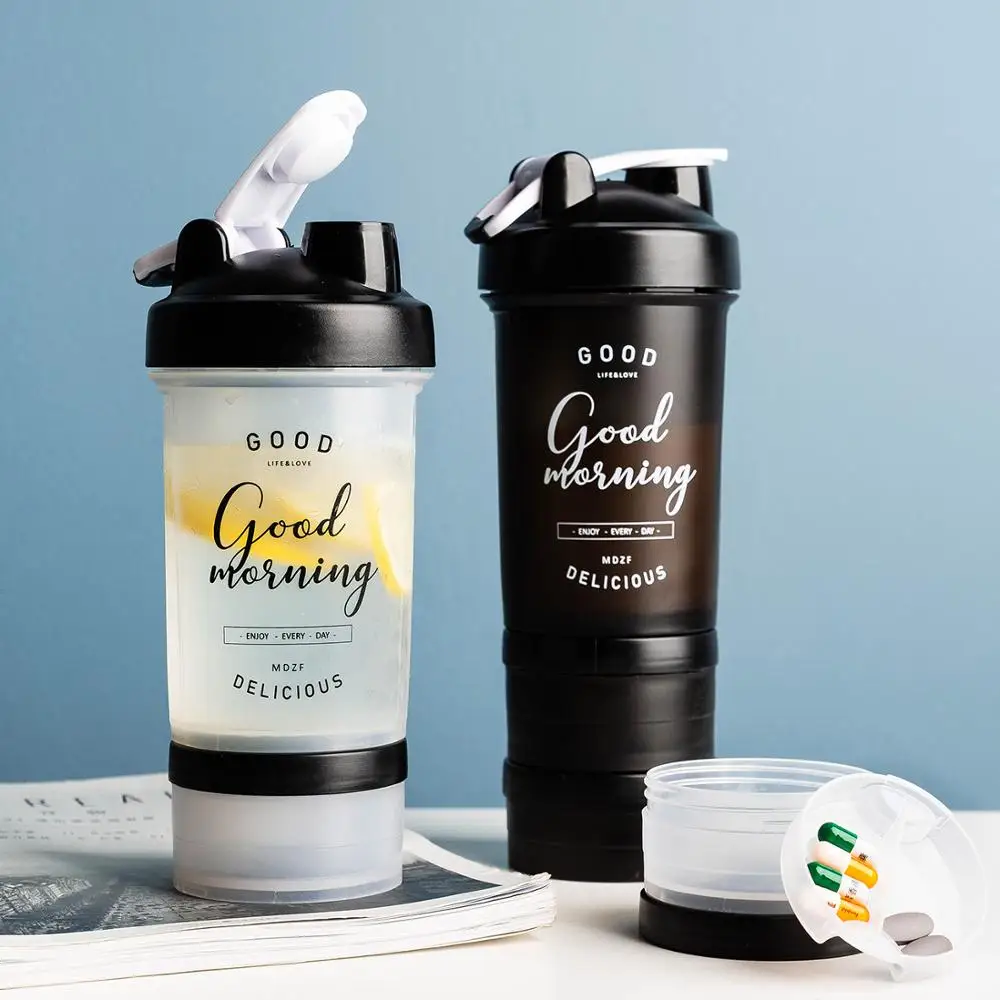 

MDZF SWEETHOME Portable Sport Water Bottle Outdoor Travel Carrying Bottle Three Layers Design with Protein Shaker