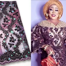 Kalume Tulle African Lace Fabric Sewing Nigerian Velvet Tulle Lace Fabric With Sequins 2021 For Diy Sewing Wedding Dress F2612