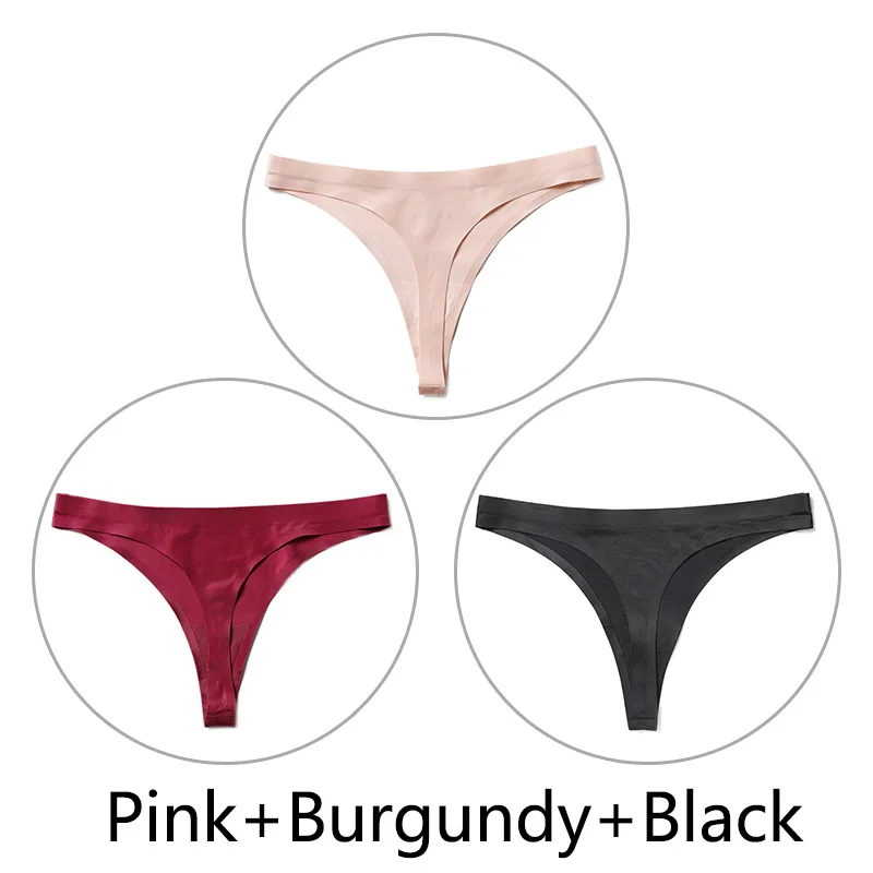 Pink-Burgundy-Black 3 шт./партия, Сексуальные Бесшовные прозрачные трусики, женские трусики с низкой талией, трусики-стринги, нижнее белье, женские трусы-танга, стринги большого размера - Цвет: Pink-Burgundy-Black