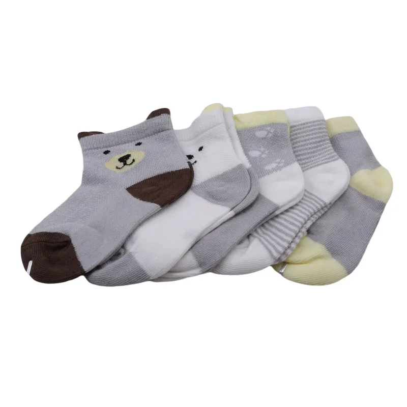 M gray bear 5 пар/лот, От 0 до 2 лет носки для малышей Детские носки для девочек, милые тонкие Носки с рисунком для новорожденных, одежда для малышей, аксессуары - Цвет: M gray bear