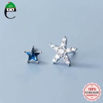 

ElfoPlataSi 925 Solid Real Sterling Silver Asymmetric Star Starfish CZ Stud Earring For Women Girl Fine Jewelry Brincos XY1239