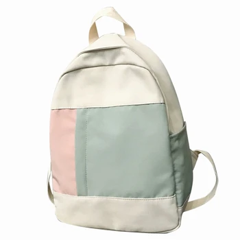 

Contrast Stitching Canvas Women's Backpack Fashion Youth Student School Bag 15.6-Inch Laptop Bag Travel Bag White